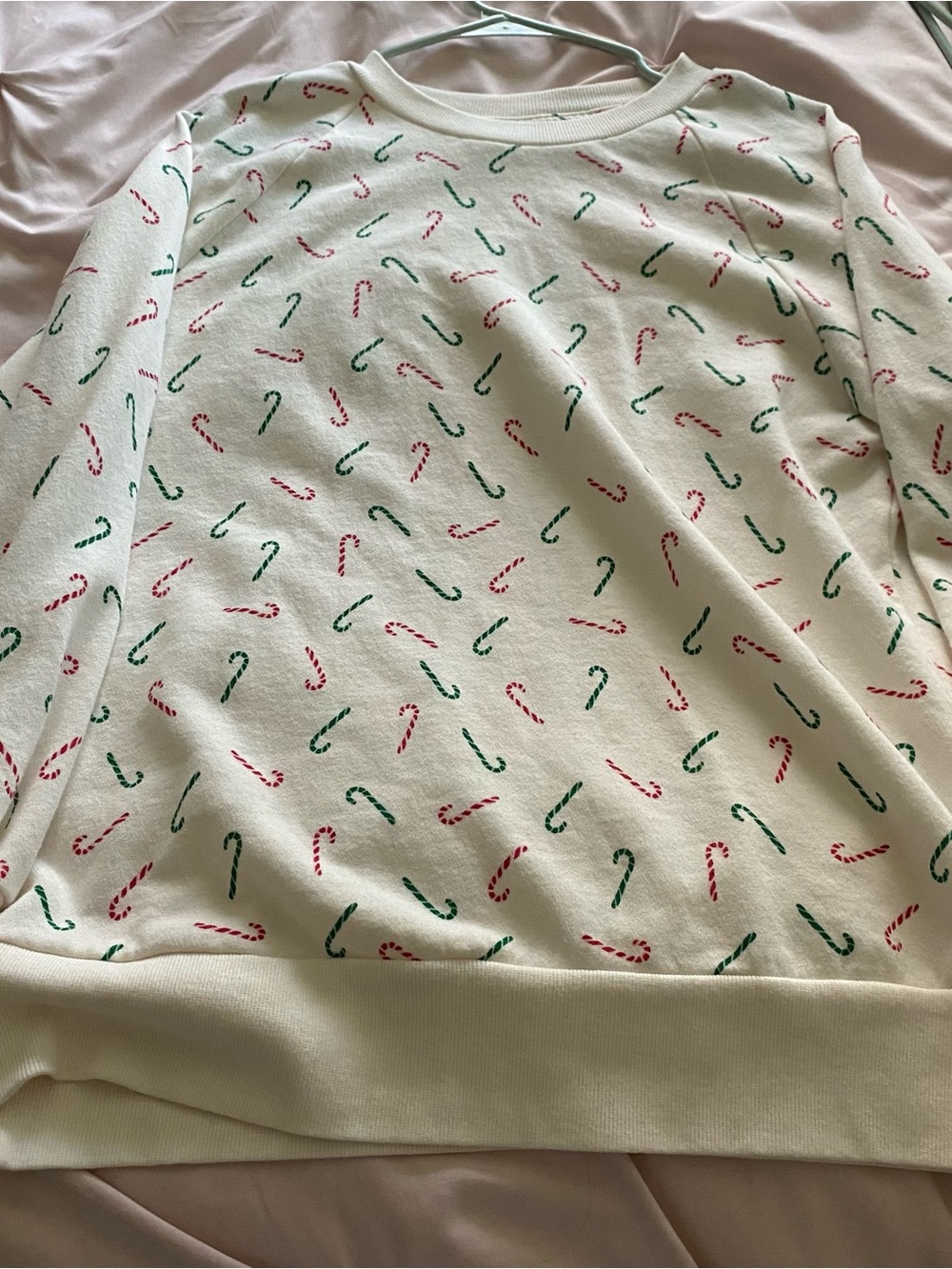Colsie women’s S White Sweatshirt with Red and Green candy cane Accents